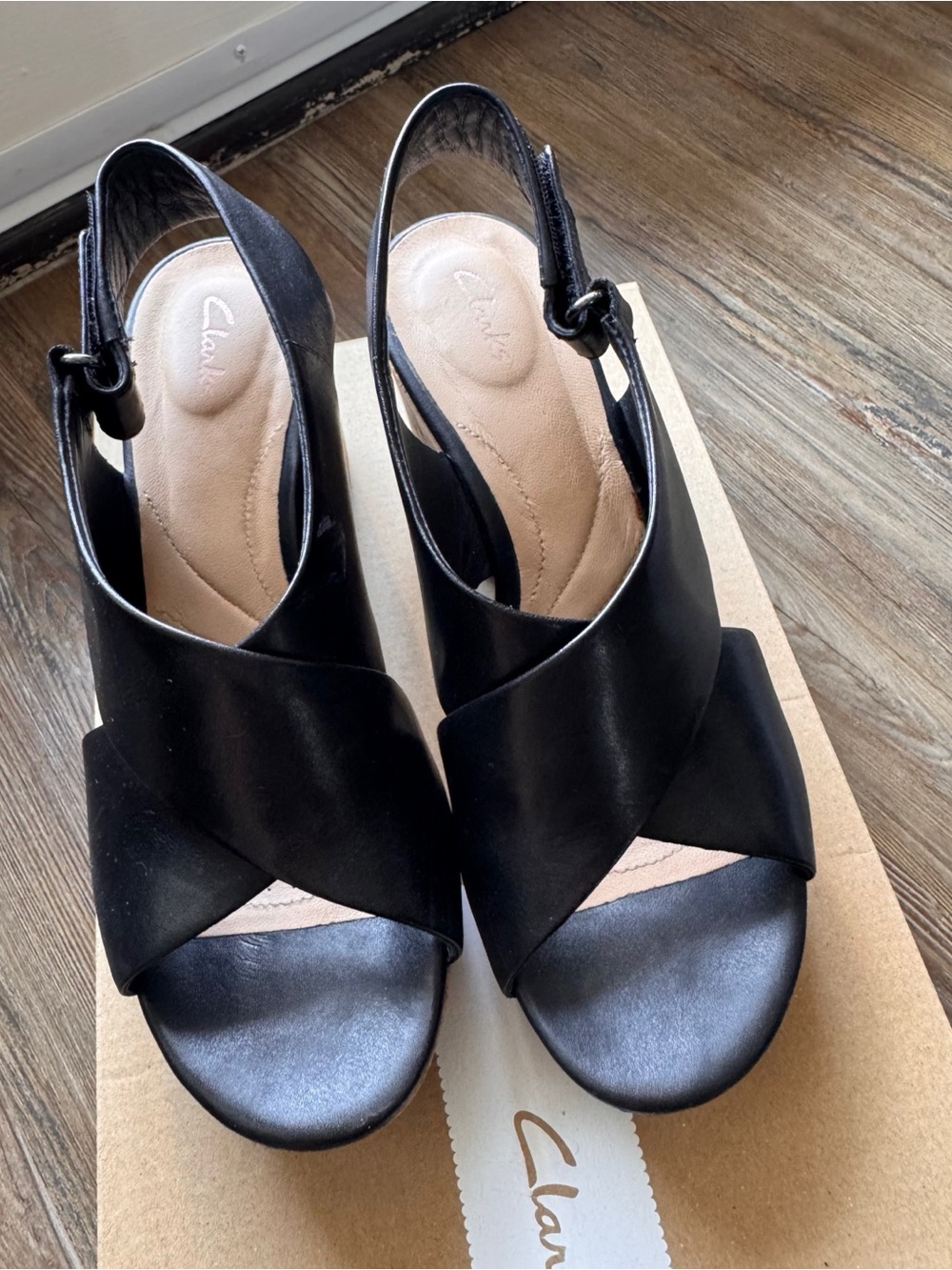 Clarks Women's Black Slingback Wedge Sandals